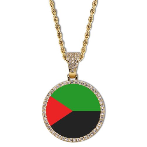 Martinique Flag Round Gold Photo Pendant with Rope Chain