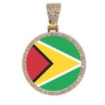 Guyana Flag Round Gold Photo Pendant with Rope Chain