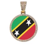 Saint Kitts and Nevis Flag Round Gold Photo Pendant with Rope Chain