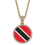 Trinidad and Tobago Flag Round Gold Photo Pendant with Rope Chain
