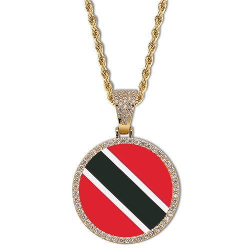 Trinidad and Tobago Flag Round Gold Photo Pendant with Rope Chain