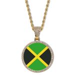 Jamaica Flag Round Gold Photo Pendant with Rope Chain