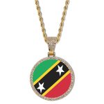 Saint Kitts and Nevis Flag Round Gold Photo Pendant with Rope Chain