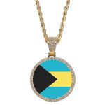 The Bahamas Flag Round Gold Photo Pendant with Rope Chain