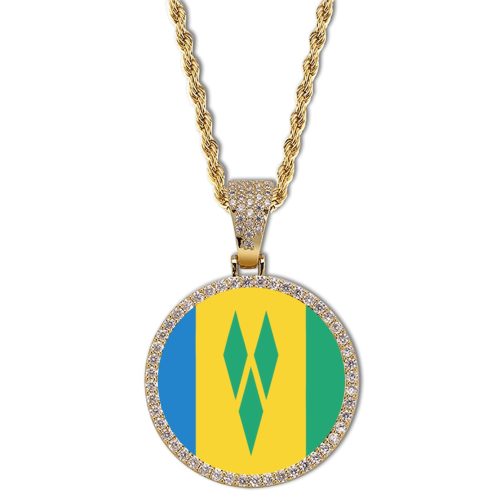 SVG Flag Round Gold Photo Pendant with Rope Chain