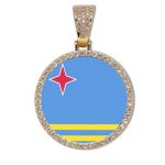 Aruba Flag Round Gold Photo Pendant with Rope Chain
