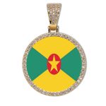 Grenada Flag Round Gold Photo Pendant with Rope Chain