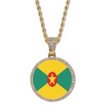 Grenada Flag Round Gold Photo Pendant with Rope Chain