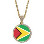 Guyana Flag Round Gold Photo Pendant with Rope Chain