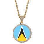 St. Lucia Flag Round Gold Photo Pendant with Rope Chain