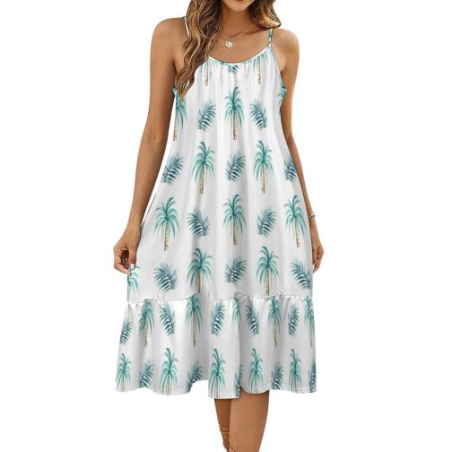 Blue Palm Trees Suspender Sleeveless Dress