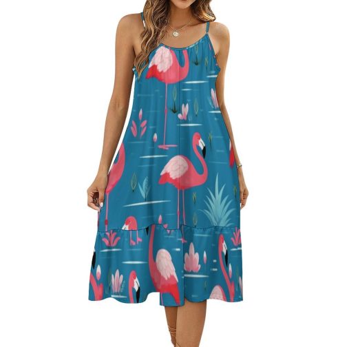 Pink Flamingo Suspender Sleeveless Dress