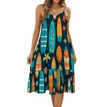 Blue Palm Trees Suspender Sleeveless Dress