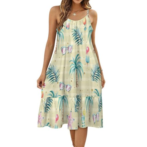 Colorful Palm Trees Suspender Sleeveless Dress