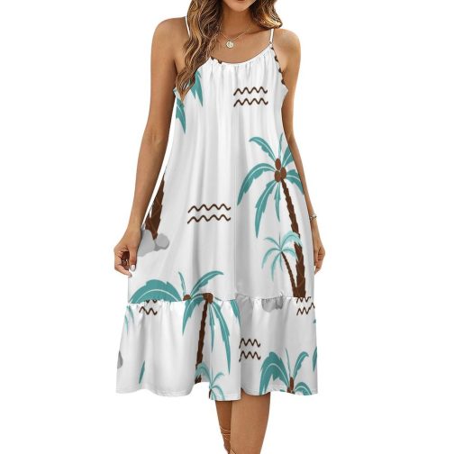 Island Palm Tree Suspender Sleeveless Dress
