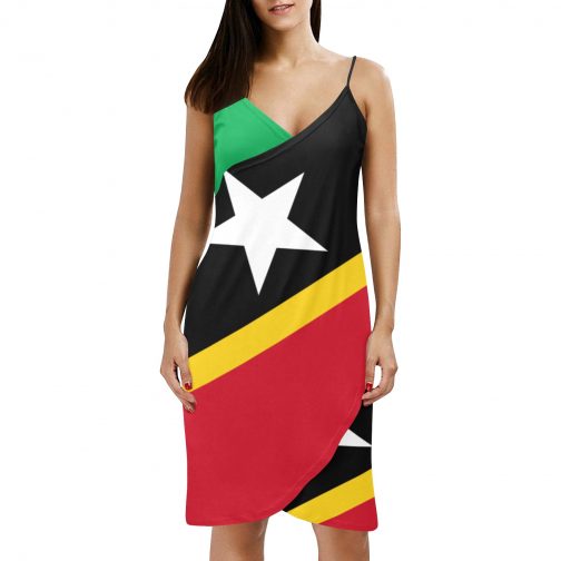 St Kitts and Nevis Flag Spaghetti Strap Backless Beach Dress