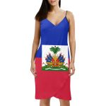 Haiti Flag Spaghetti Strap Backless Beach Dress