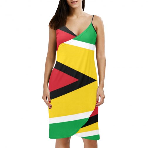Guyana Flag Spaghetti Strap Backless Beach Dress